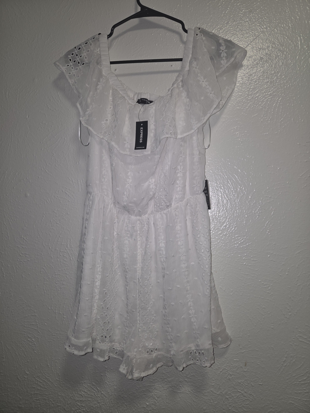 Express White Eyelet Peasant Top